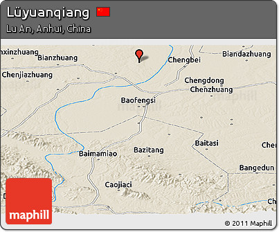 Shaded Relief Panoramic Map of Lüyuanqiang