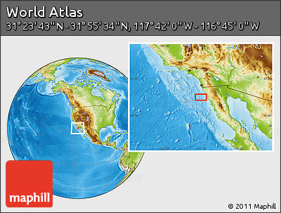 Physical Location Map of the Area around 31° 39' 38" N, 117° 13' 29" W