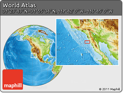 Physical Location Map of the Area around 31° 39' 38" N, 117° 13' 29" W