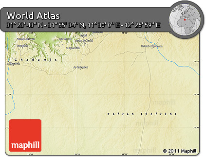 Physical Map of the Area around 31° 39' 38" N, 11° 58' 29" E