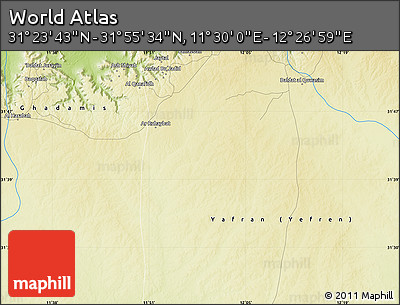 Physical Map of the Area around 31° 39' 38" N, 11° 58' 29" E