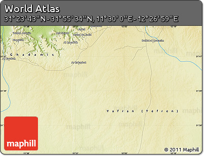 Physical Map of the Area around 31° 39' 38" N, 11° 58' 29" E