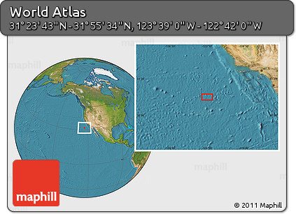 Satellite Location Map of the Area around 31° 39' 38" N, 123° 10' 30" W