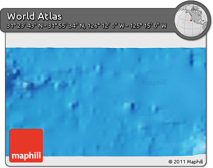 Shaded Relief 3D Map of the Area around 31° 39' 38" N, 125° 43' 29" W