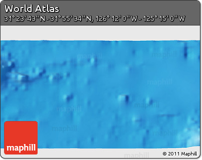 Shaded Relief 3D Map of the Area around 31° 39' 38" N, 125° 43' 29" W