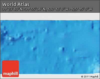 Shaded Relief 3D Map of the Area around 31° 39' 38" N, 125° 43' 29" W