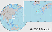 Gray Location Map of the area around 31° 39' 38" N, 128° 25' 30" E