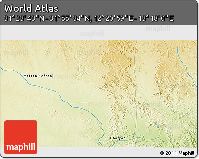 Physical 3D Map of the Area around 31° 39' 38" N, 12° 49' 29" E