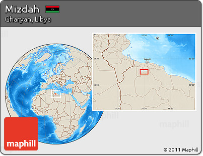 Shaded Relief Location Map of Mizdah