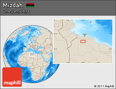 Shaded Relief Location Map of Mizdah