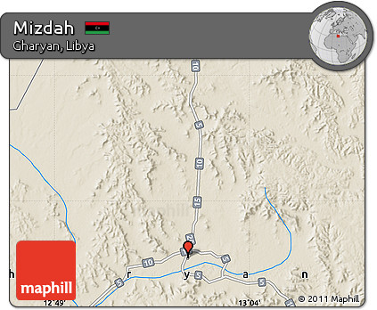 Shaded Relief Map of Mizdah