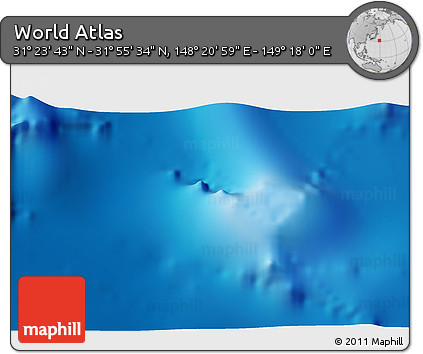 Physical 3D Map of the Area around 31° 39' 38" N, 148° 49' 29" E