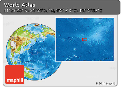 Physical Location Map of the Area around 31° 39' 38" N, 155° 37' 30" E