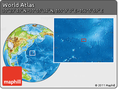 Physical Location Map of the Area around 31° 39' 38" N, 155° 37' 30" E