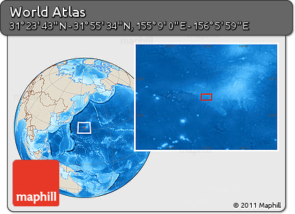 Shaded Relief Location Map of the Area around 31° 39' 38" N, 155° 37' 30" E