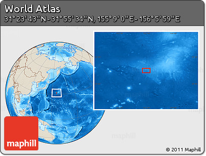 Shaded Relief Location Map of the Area around 31° 39' 38" N, 155° 37' 30" E