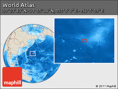 Shaded Relief Location Map of the Area around 31° 39' 38" N, 155° 37' 30" E