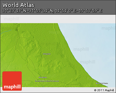Physical 3D Map of the Area around 31° 39' 38" N, 15° 22' 30" E