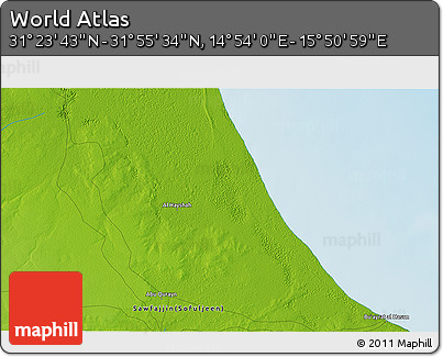 Physical 3D Map of the Area around 31° 39' 38" N, 15° 22' 30" E