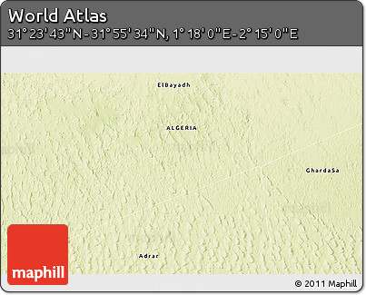 Physical 3D Map of the Area around 31° 39' 38" N, 1° 46' 29" E