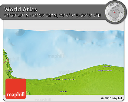Physical 3D Map of the Area around 31° 39' 38" N, 25° 34' 30" E