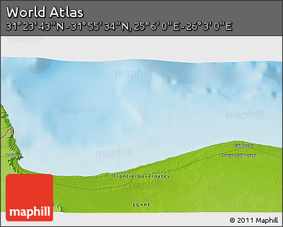 Physical 3D Map of the Area around 31° 39' 38" N, 25° 34' 30" E