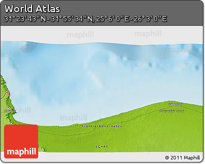 Physical 3D Map of the Area around 31° 39' 38" N, 25° 34' 30" E