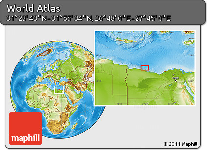Physical Location Map of the Area around 31° 39' 38" N, 27° 16' 29" E