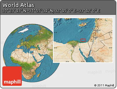 Satellite Location Map of the Area around 31° 39' 38" N, 33° 13' 30" E