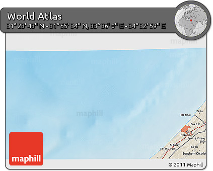 Shaded Relief 3D Map of the Area around 31° 39' 38" N, 34° 4' 30" E