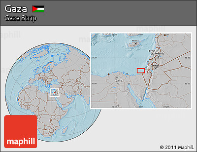 Gray Location Map of Gaza, hill shading