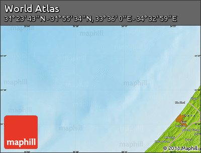 Physical Map of the Area around 31° 39' 38" N, 34° 4' 30" E