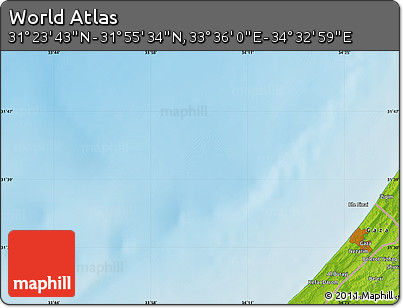 Physical Map of the Area around 31° 39' 38" N, 34° 4' 30" E