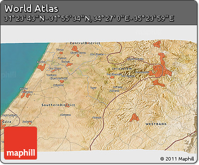 Satellite 3D Map of the Area around 31° 39' 38" N, 34° 55' 29" E