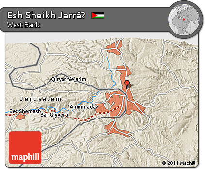 Shaded Relief 3D Map of Esh Sheikh Jarrāḥ