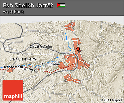 Shaded Relief 3D Map of Esh Sheikh Jarrāḥ