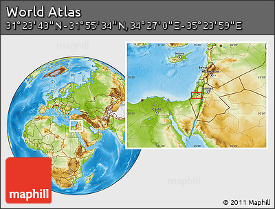 Physical Location Map of the Area around 31° 39' 38" N, 34° 55' 29" E