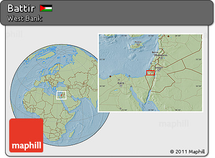 Savanna Style Location Map of Battir, hill shading