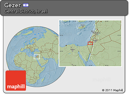 Savanna Style Location Map of Gezer, hill shading