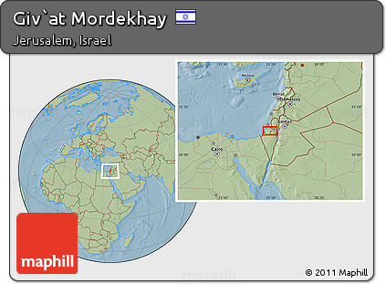 Savanna Style Location Map of Giv`at Mordekhay, hill shading