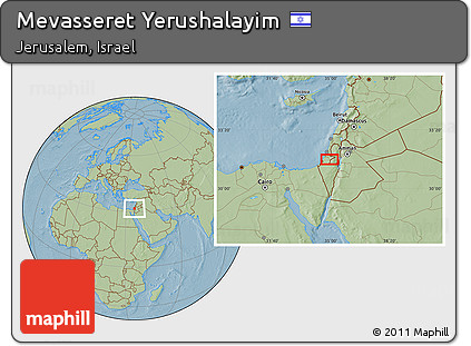 Savanna Style Location Map of Mevasseret Yerushalayim, hill shading
