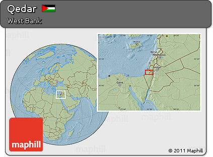 Savanna Style Location Map of Qedar, hill shading