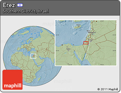 Savanna Style Location Map of Erez, hill shading