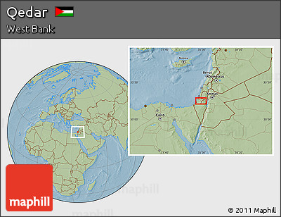 Savanna Style Location Map of Qedar, hill shading