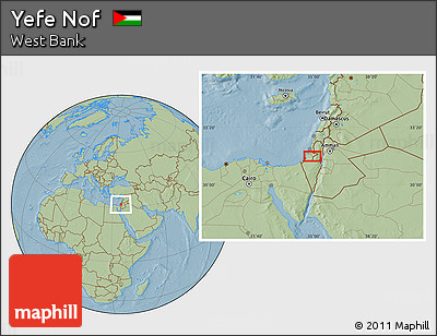 Savanna Style Location Map of Yefe Nof, hill shading