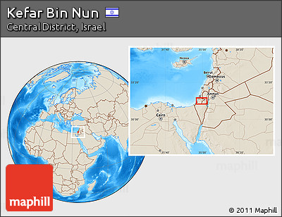 Shaded Relief Location Map of Kefar Bin Nun