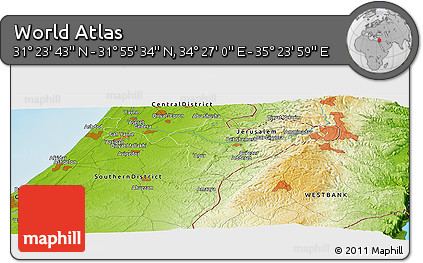 Physical Panoramic Map of the Area around 31° 39' 38" N, 34° 55' 29" E