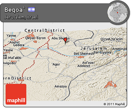 Shaded Relief Panoramic Map of Beqoa`
