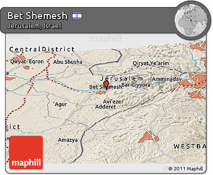 Shaded Relief Panoramic Map of Bet Shemesh