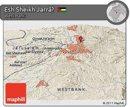 Shaded Relief Panoramic Map of Esh Sheikh Jarrāḥ